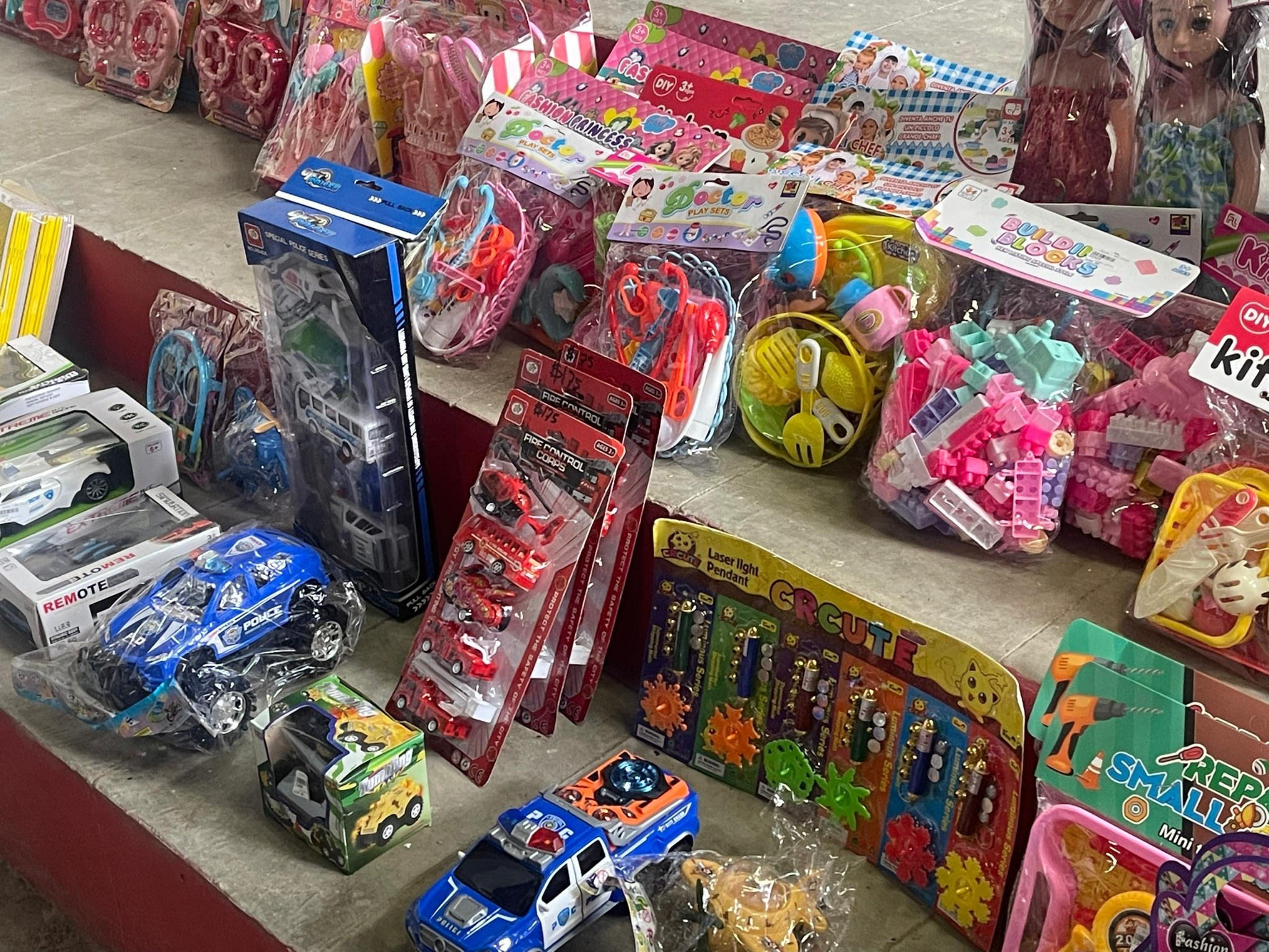 Toys and learning materials prepared for distribution